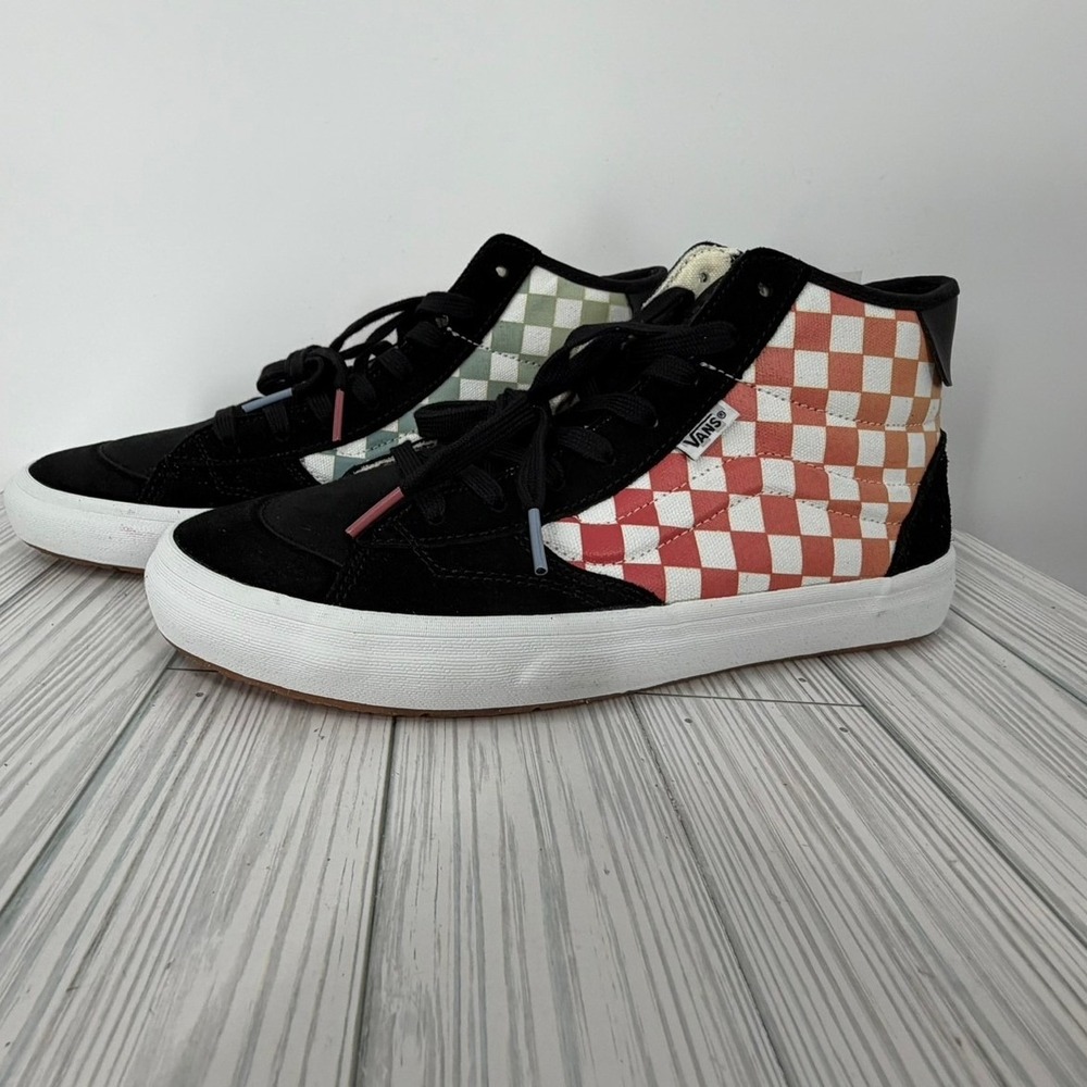 Vans Lizzie Sk8-Hi Skateboarding Multi Color Checkerboard Black Suede Shoes  W10